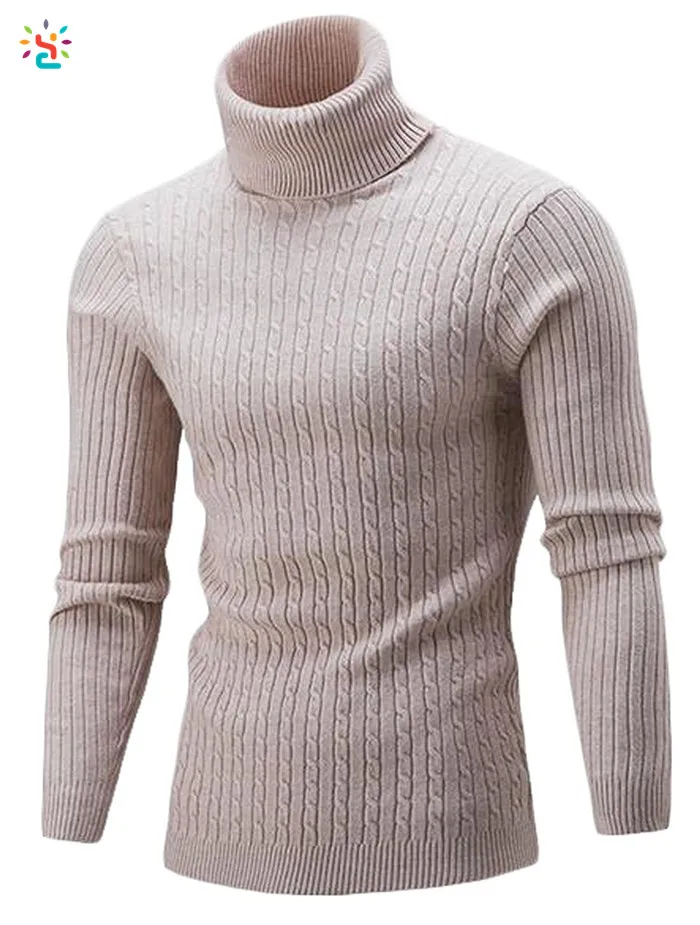 KLJR Men Slim Fit Turtleneck Long Sleeve Solid Knit Pullover Sweater
