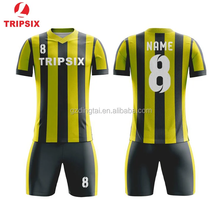 China Imported National Team Bright Black Yellow Soccer Jersey Set
