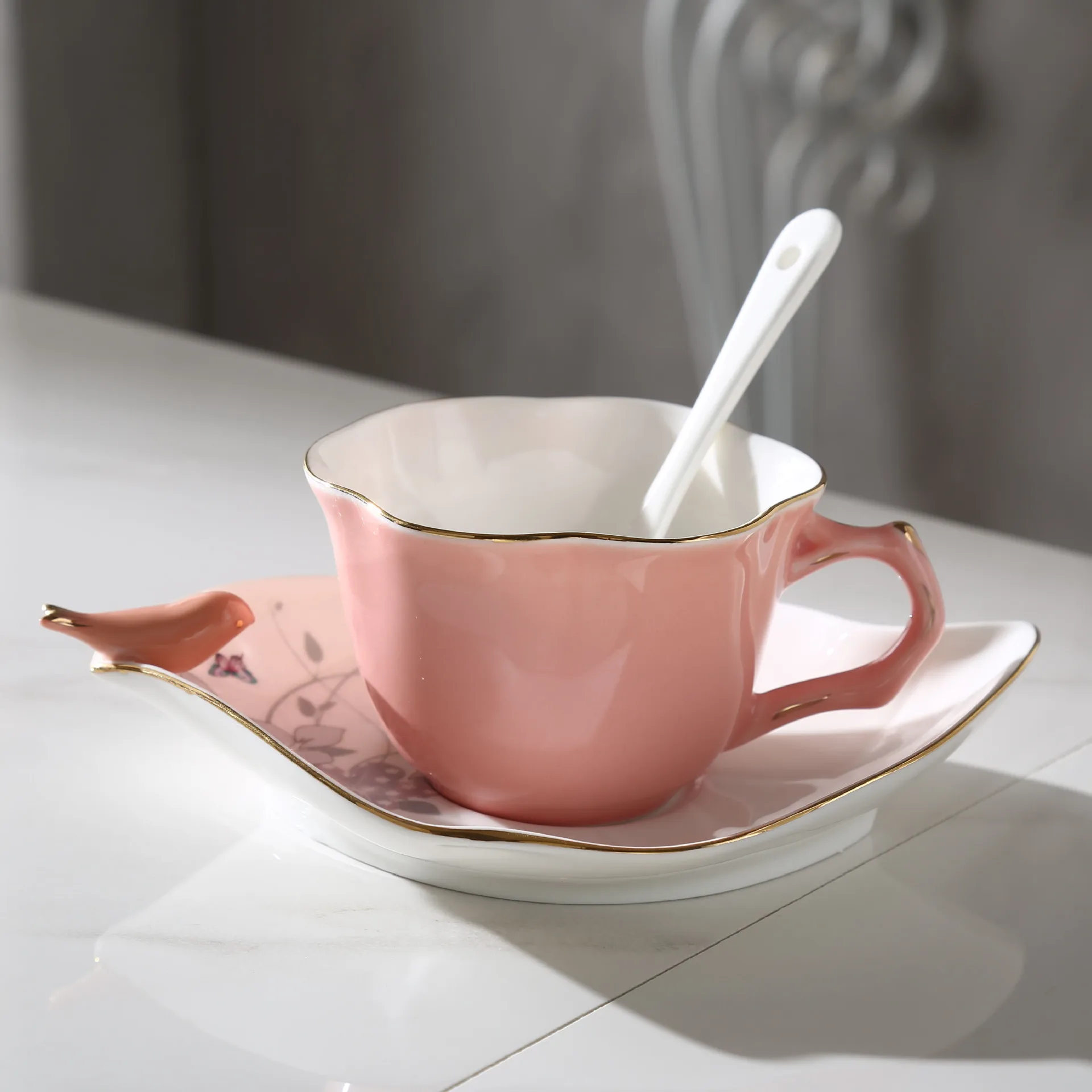 cup coffee bird ceramic saucer tea espresso porcelain