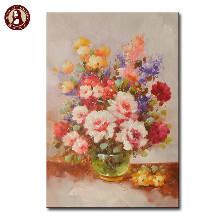 Hand Painted Impressional Beautiful Canvas Oil Art Flower Vase