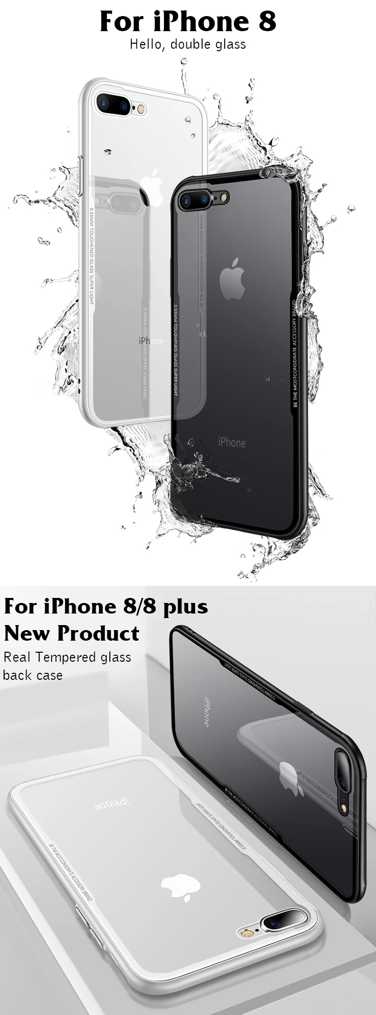 For Apple Iphone X Case Clear Tempered Glass Back Shell Tpu Edge