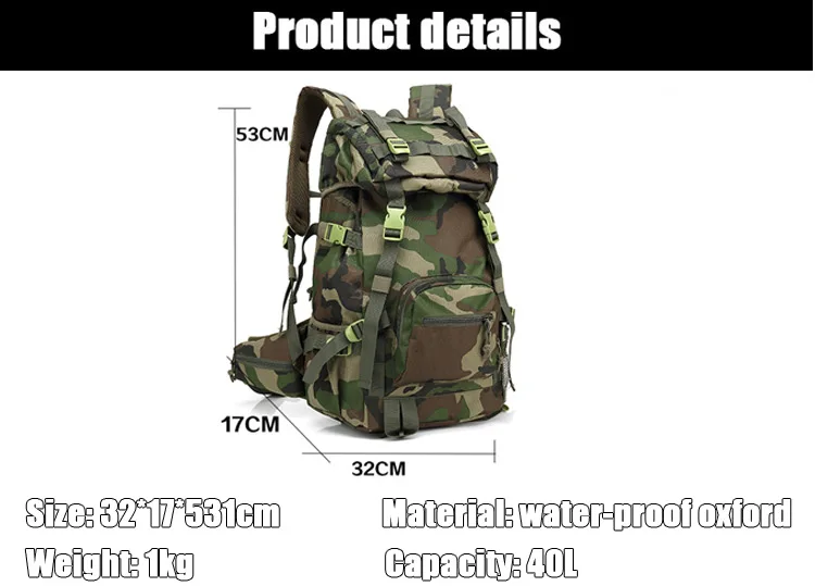 Large capacity quality military adventure outdoor durable water resistant hiking camping backpack bag for traveling