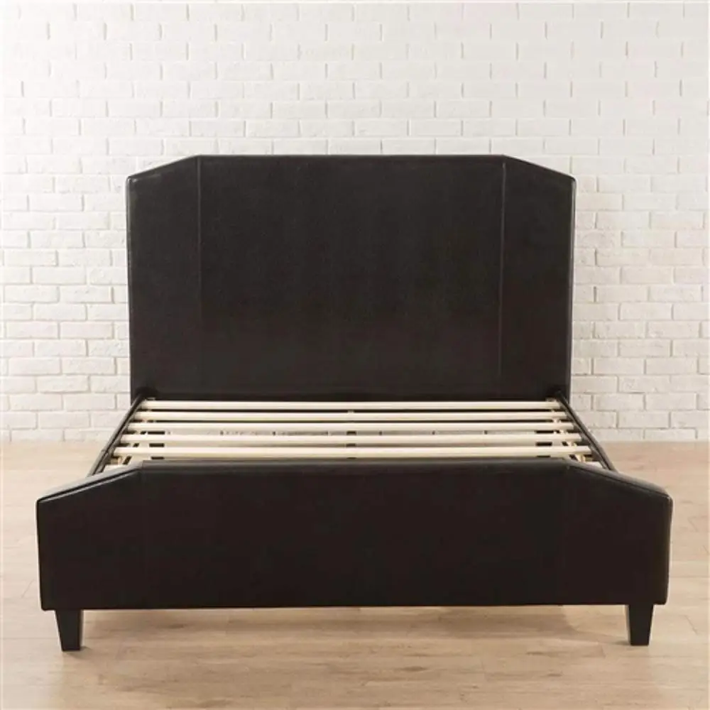 MyEasyShopping King size Espresso Faux Leather Upholstered Platform Bed with Headboard & Footboard Frame Antique French Footboard