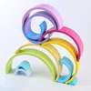 12 pcs big Montessori wooden rainbow stacker Game Learning Toy Creative Educational Toys for Kids Nesting puzzle building blocks