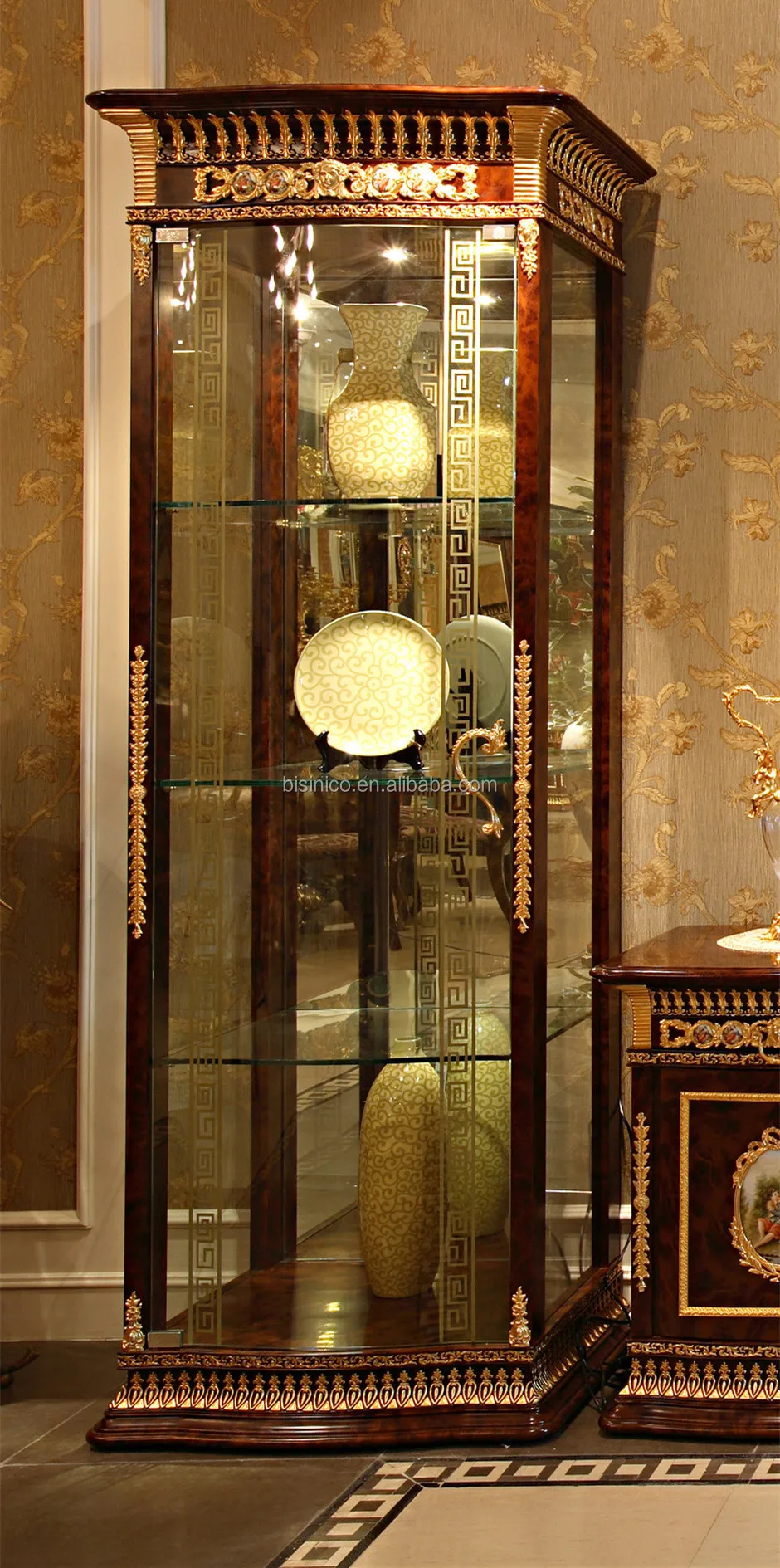 Luxe français style baroque acajou porte simple vitrine avec tv ...