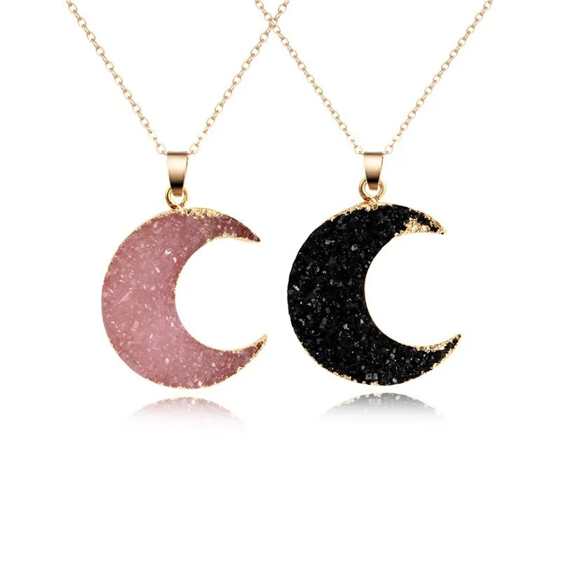 Silvertone B Jewelry Collection Rose Quartz Stone Crescent Moon Penadant Necklace