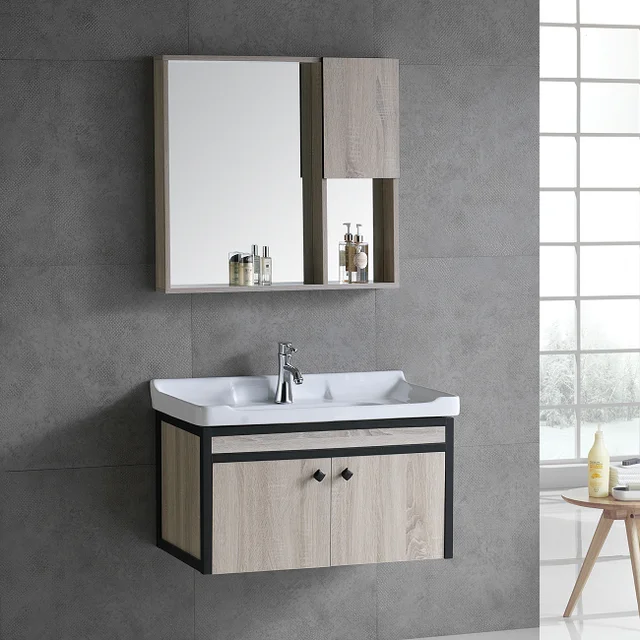 Stock Bathroom Sink Cabinet Combo With Aluminum Frame Mirror Basin