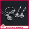 Rhodium Plated and Micro Pave Setting Wheel-shape Corolla Jewelry Sets Solid Silver Pendant Earrings Ring Carraton SSQD9006