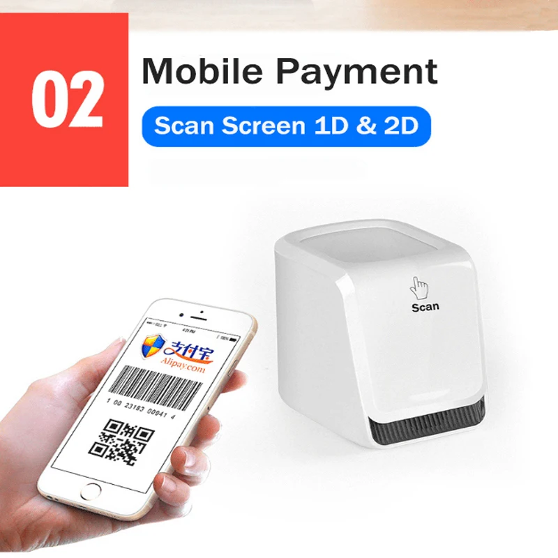 White IP42 CMOS Sensor Platform Reading USB Desktop 2D Barcode Scanner HM-6