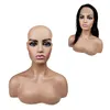 Mannequin Head Bald Wig Training Mannequin Head with Shoulder Wigs Display Female Women African American Plastic Mannequin Head