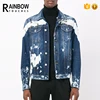 Custom White And Blue Bleached Embroidered Denim Jean Jacket Men