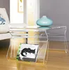 Custom modern stylish clear acrylic storage furniture for magazine racks perspex table with magazine holder