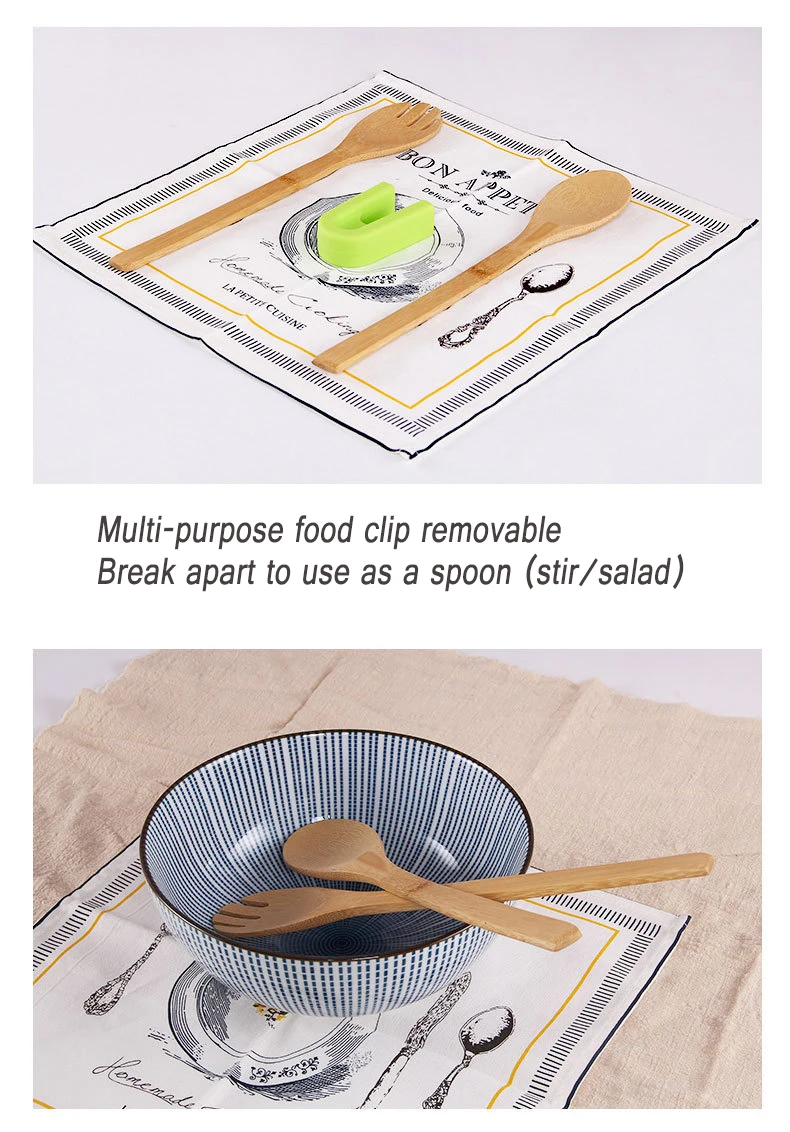 Kitchen Gadget Multi Function detachable Shovel spoon, Pure Natural Bamboo Food Clamp ,Bread tongs Salad Clips