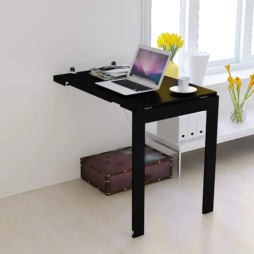 Mmdp Wall-mounted Folding Computer Desk Simple Dining Table Study Desk European-style Office Side Table 90cm60cm White Black (Color : Black)