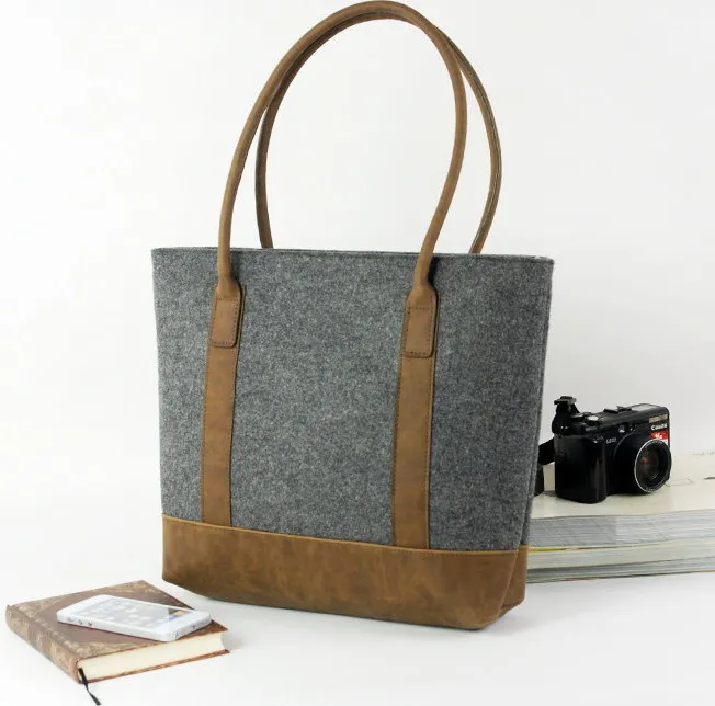 High Quality New Fashion Fancy Felt Custom Printed Canvas Tote Bag Leather Handle Wholesale ...