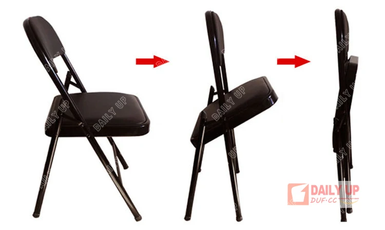 Black PU Padded Folding Chair Leisure Metal Foldable Chair Lobby Reception Chair with Cushion Home Office Furniture