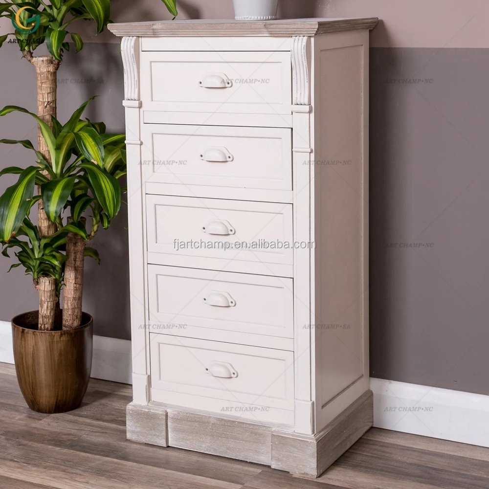 Shabby Chic White Antique French Style Furniture 5 Drawer Wooden