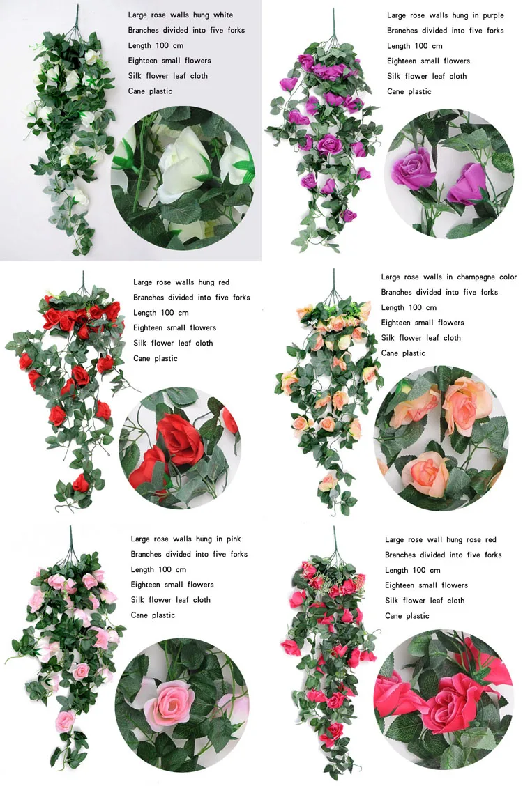 Artificial Flower Decoration Wedding Rose Artificial Hanging Wall Flowers Cheap Wholesale