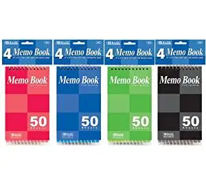 BAZIC 50 Sheets 3" X 5" Top Bound Spiral Memo Books (1 Pack of 4)