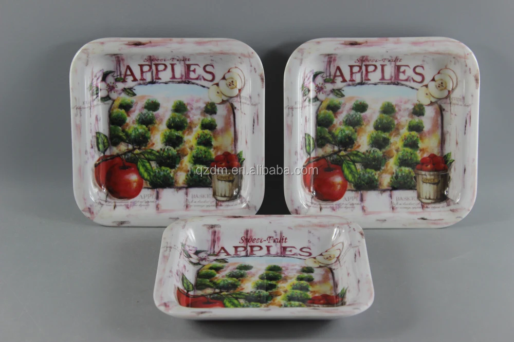 Apple Print Melamine Square Trays/Square Melamine Plates