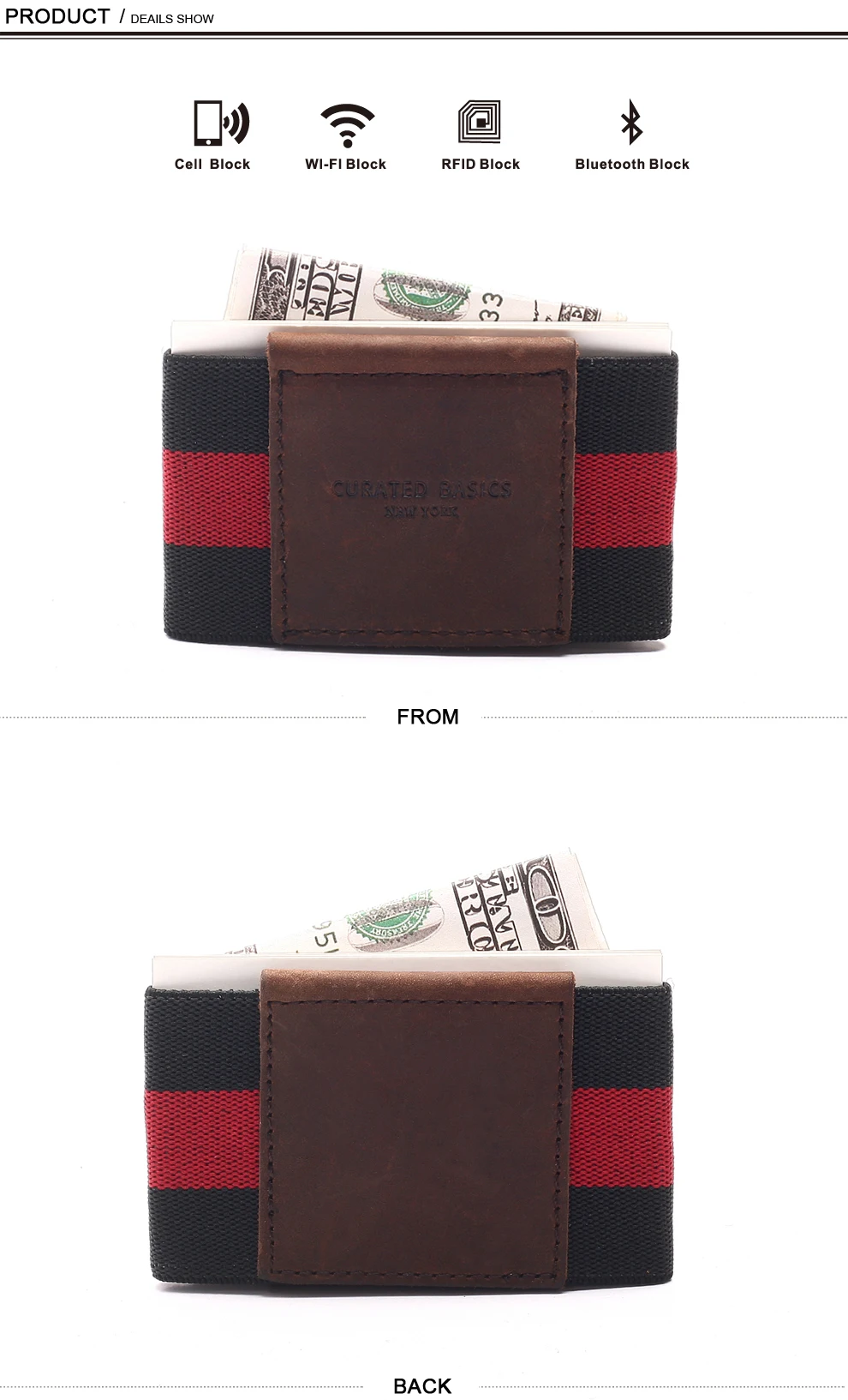 Rubber Band Genuine Leather Card Holder Minimalist Wallet Mens Slim