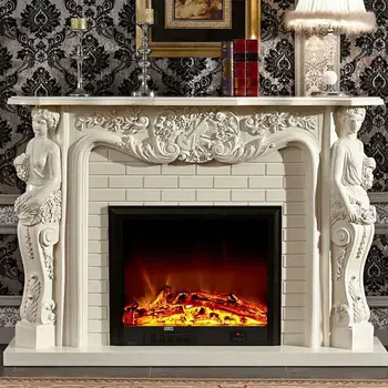 Cultured Western White Marble Fireplace Mantel With Two Women