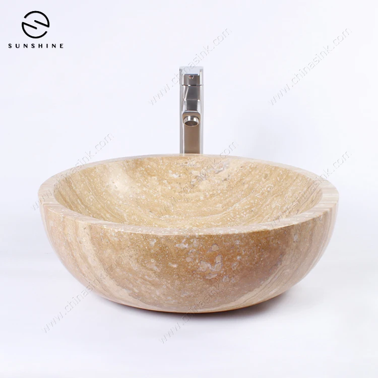 Antique Style Beige Travertine Marble Stone Hand Wash Sink Bowl