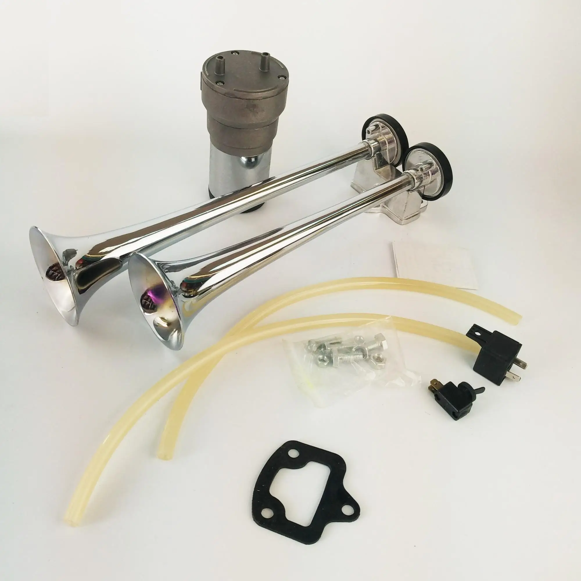 Emergency Vehicle Horn 12 Volt, Two Tone Metal Dual Trumpet Air Horn