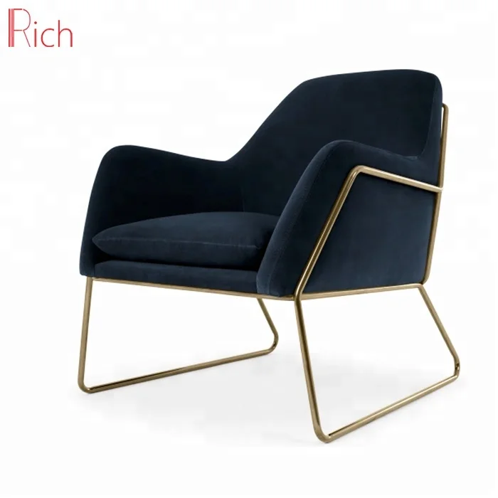 Modern Home Furniture Br Frame Armchair Dark Blue Velvet Accent Home Furniture Br Frame Armchair