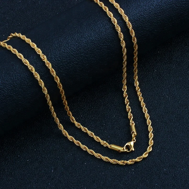 2023 Factory Custom Mens Jewelry Necklace 18k Gold Plated Rope Chain