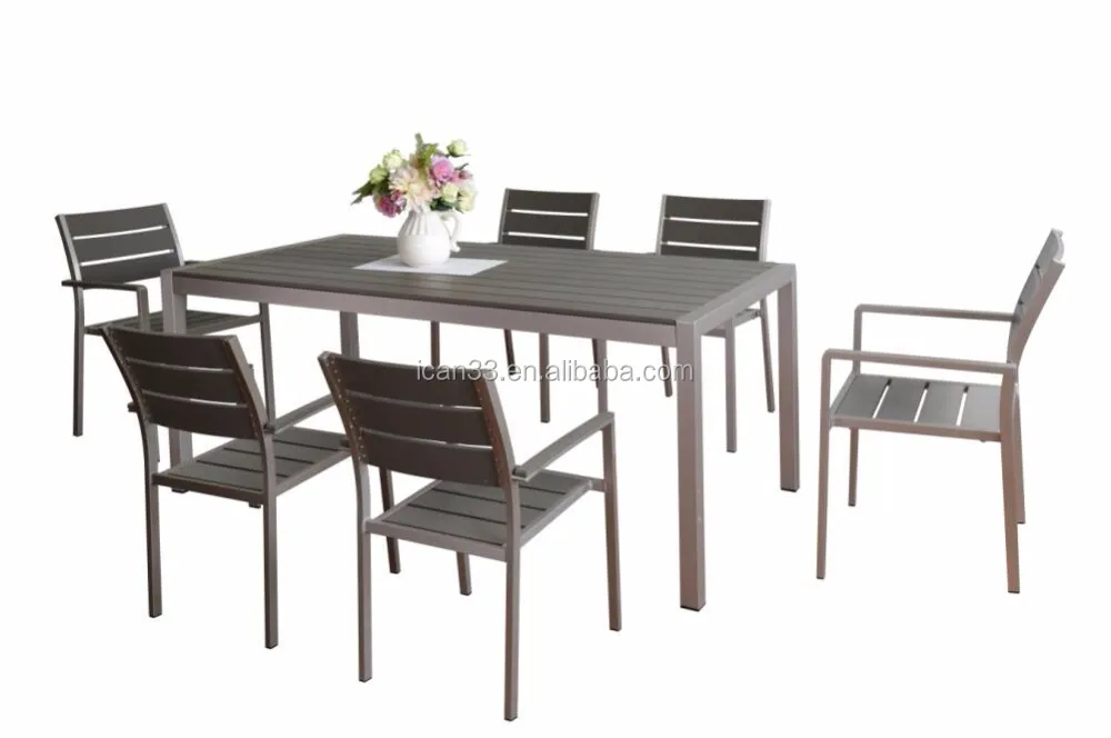 Restaurant Using Rectangular Synthetic Teak Plastic Wood Dining Table