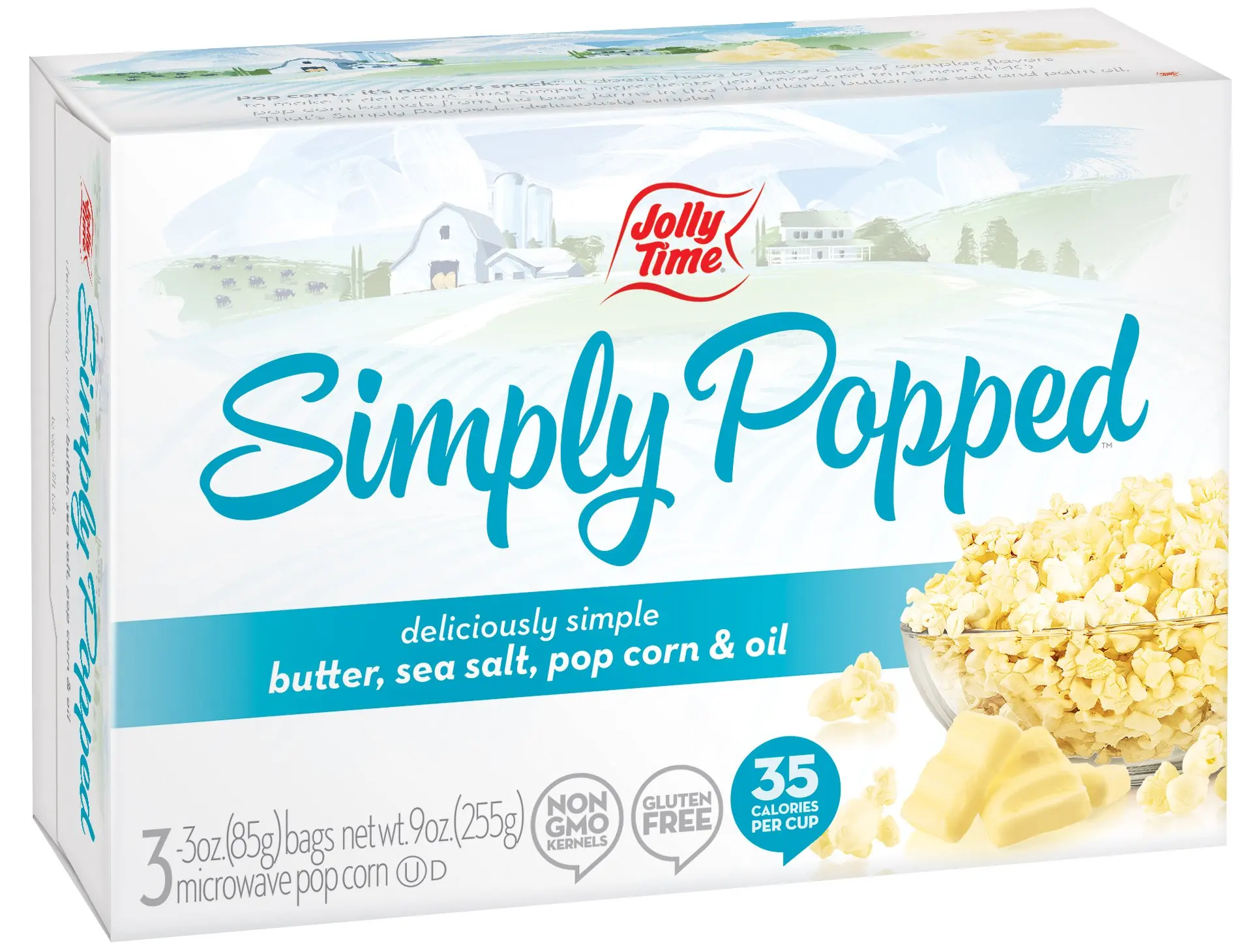 Jolly Time Simply Popped Natural Microwave Popcorn with Ghee Clarified Butter & Sea Salt, 3-Count Boxes (Pack of 4)