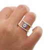 top quality micro pave white blue cz evil eye disco H shape women finger gold wedding ring