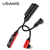 USAMS 2.0A for Lightning To Dual for lightning Adapter L bending Fast Charging Audio Charger Adapter For iPhone iOS 12 11