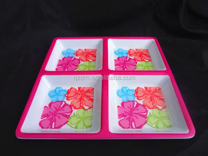 Square Shape Melamine 4 Section Plate,Melamine Square Divider Plate