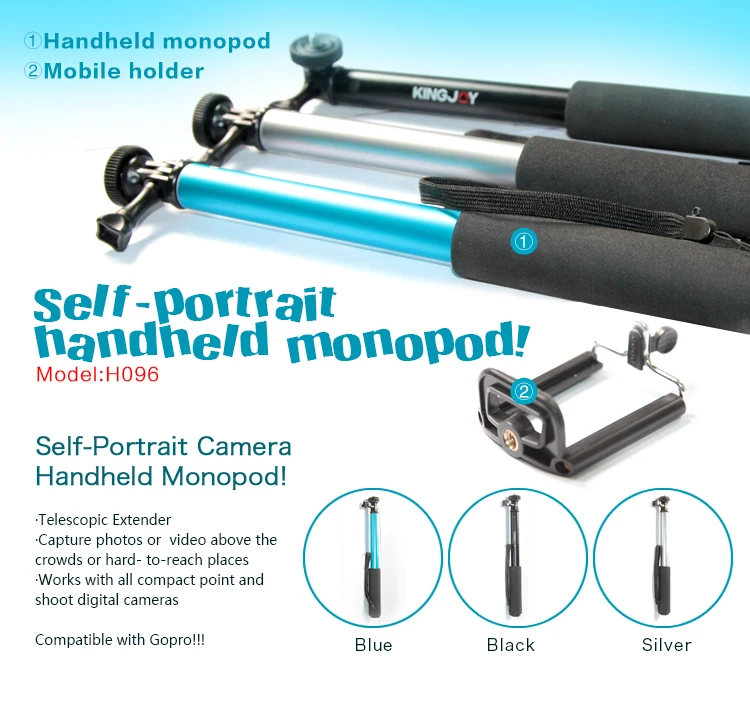 Low price selfie stick for phone, mobile phone monopod H096+LC-09