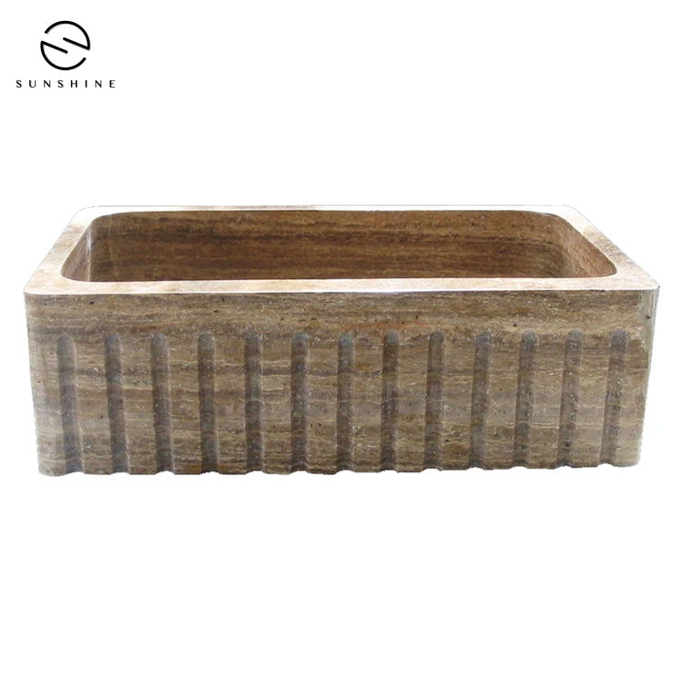 Brown Travertine Farmhouse Sink Natural Stone Simple Kitchen Sink