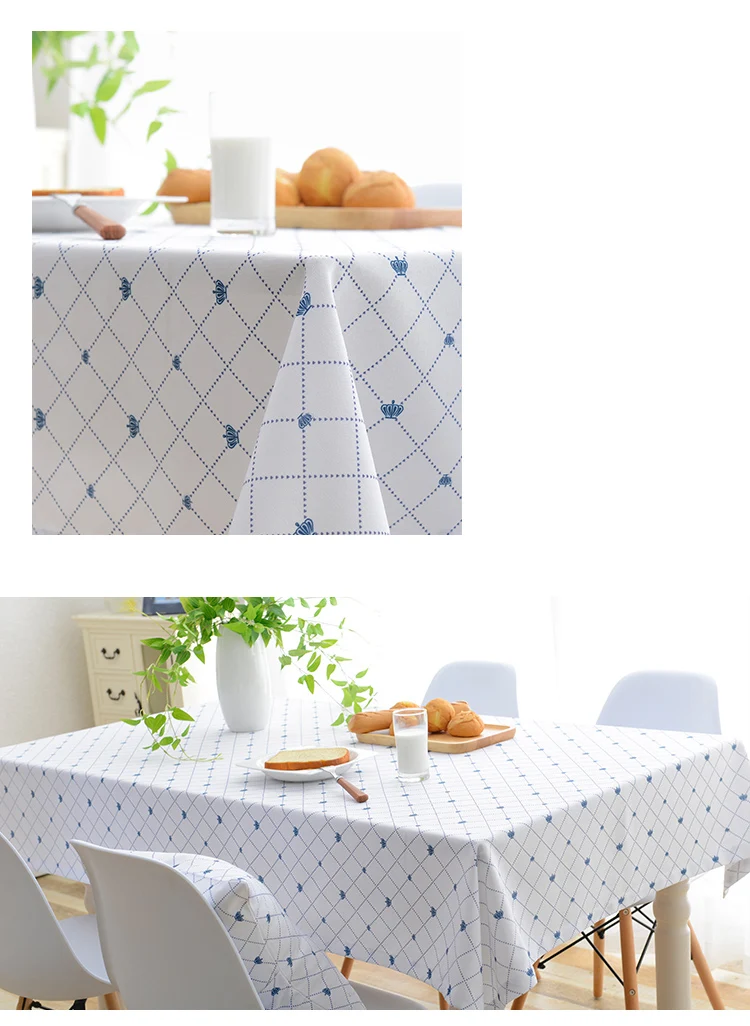 Custom polyester cotton print simple fresh blue checkered tablecloth
