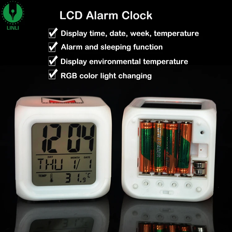 High Quality Daily Home Custom LOGO Table 7 Led Color Change LCD Screen Glowing Led Work Digital Alarm Clock Battery Operated.jpg