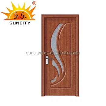 Flush Design Walnut Wood Veneer Door With Clear Glass Center Sc