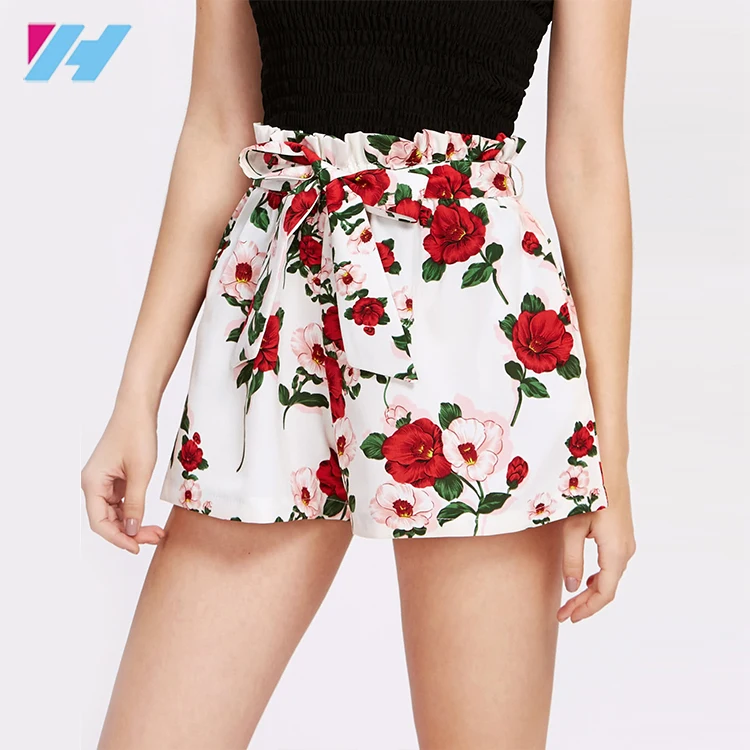 frill waist self tie shorts