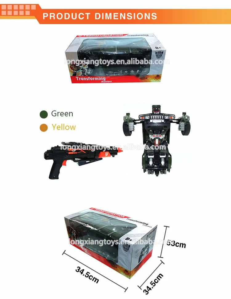 Hot selling 6 channel plastic transform robot remote control toy car with light and music