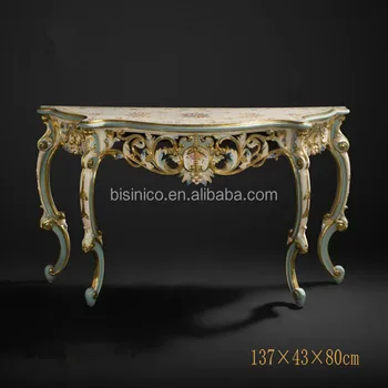 Vitoria Style Semicircle Side Table Queen Anne Decorative Sofa Back Retro Carved Wooden Console Solid Wood