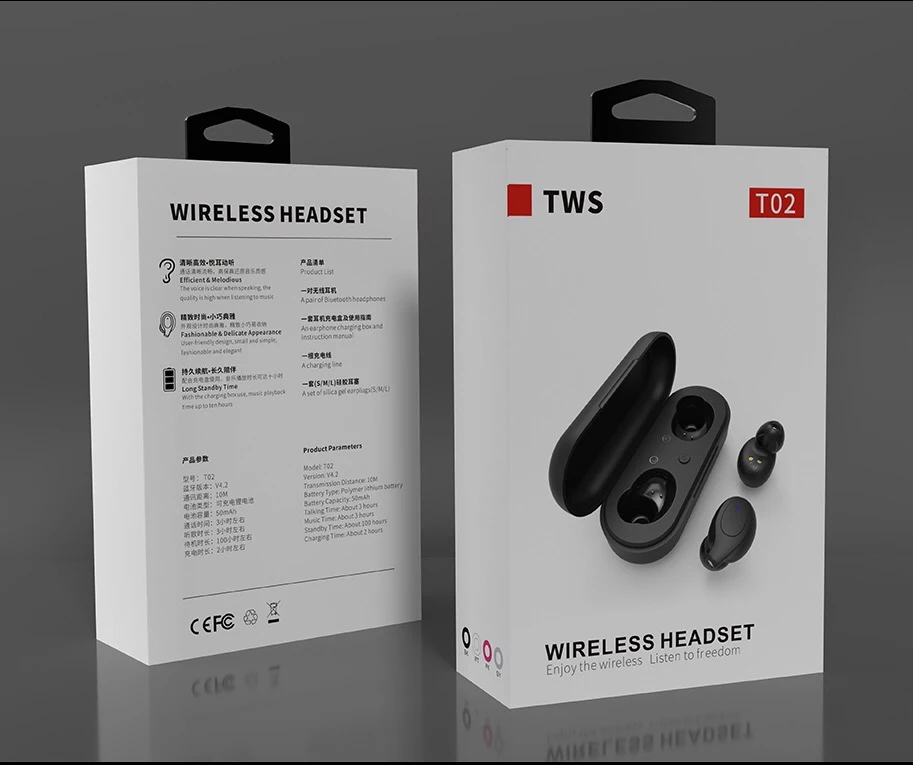 Wholesale prices mobile accessories 10m T02 V4.2 mini 50mah wireless earphone TWS two headset earbuds