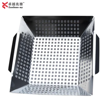 Easy Clean Good Grip Square Stainless Steel Vegetable Charcoal Bbq Easy Clean Good Grip Square Stainless Steel Vegetable Charcoal Bbq Grill Basket Wok