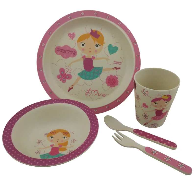 Biodegradable Bamboo Fibre Children Plate Bowl Cup Spoon And Fork Plate Bowl Cup Spoon And Fork