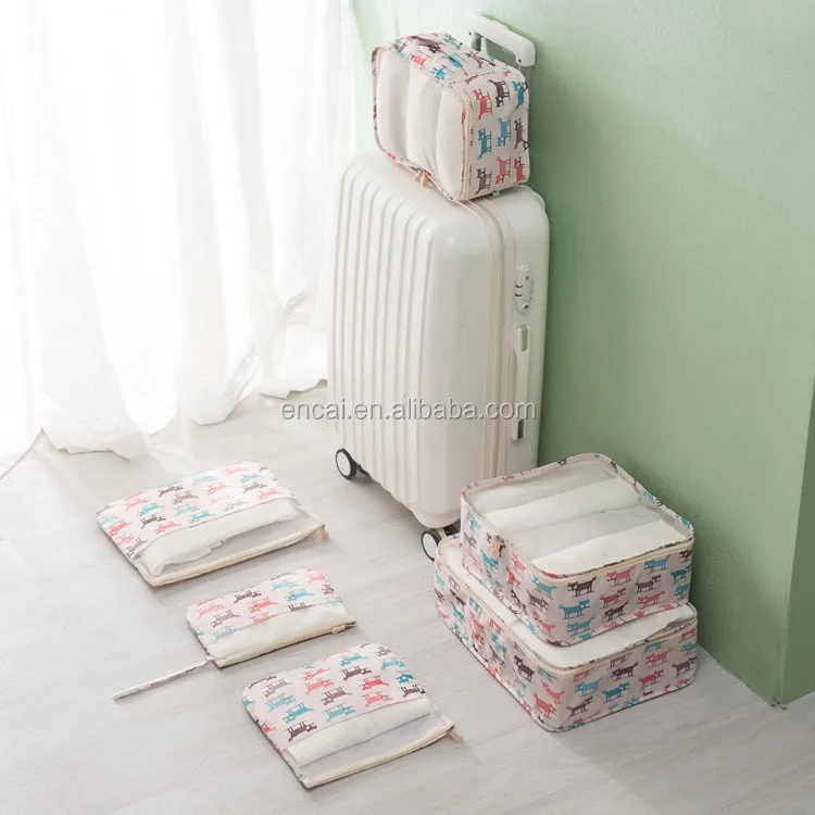 Encai Travel Clothes Packing Cube Bags 6 In 1 Floral Print Luggage