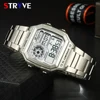 Hot Sale Stryve Brand Retro Square Digital Led Count Down Male Clock Luxury Stainless Steel Fashion Electronic Waterproof Watch