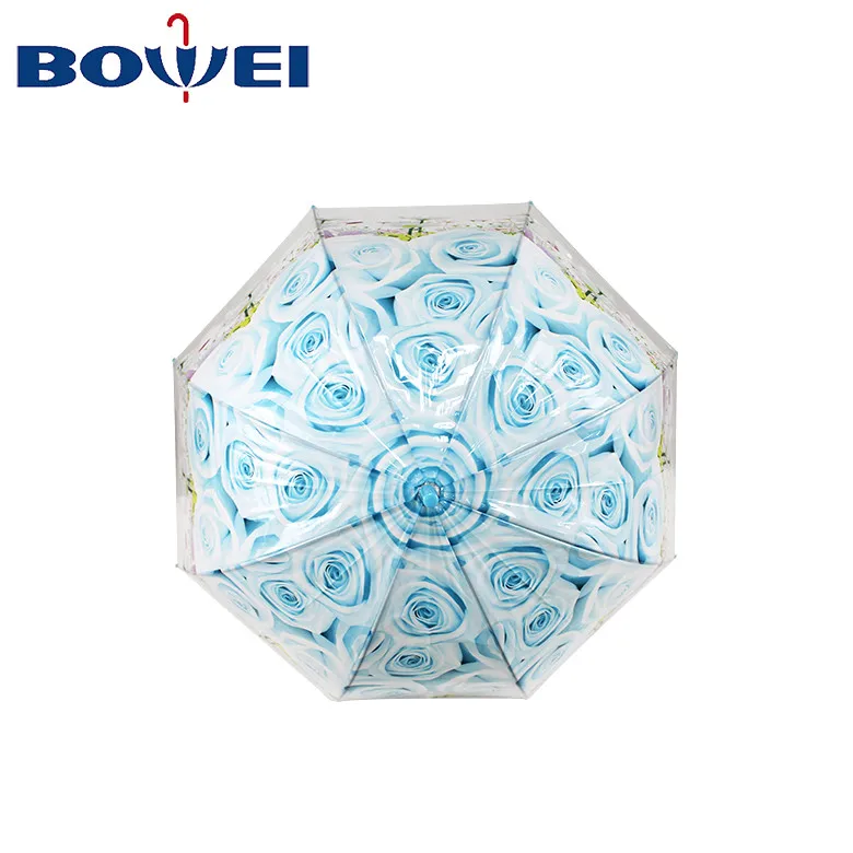 New Style Flower Print Transparent POE Dome Umbrella For Lady