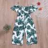 2019 Amazon hot selling off shoulder jumpsuits clothes trendy leaf prints kids girls boutique clothing in good quantity